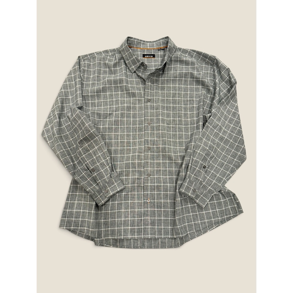 Orvis Mens XXL Gray White Windowpane Check Long Sleeve Button Down Shirt